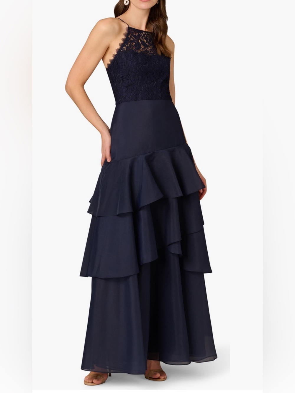 Aidan Mattox   poli organza long dress
Lace Halter Ruffle Tiered